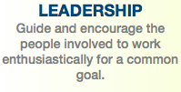 LEADERSHIP Guide and encourage the people involved to work enthusiastically for a common goal. 