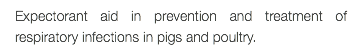 Expectorant aid in prevention and treatment of respiratory infections in pigs and poultry.