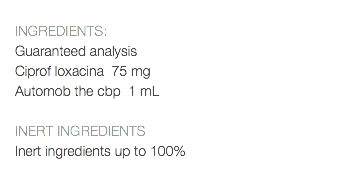  INGREDIENTS: Guaranteed analysis Ciprof loxacina 75 mg Automob the cbp 1 mL INERT INGREDIENTS Inert ingredients up to 100% 