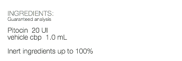  INGREDIENTS: Guaranteed analysis Pitocin 20 UI vehicle cbp 1.0 mL Inert ingredients up to 100% 